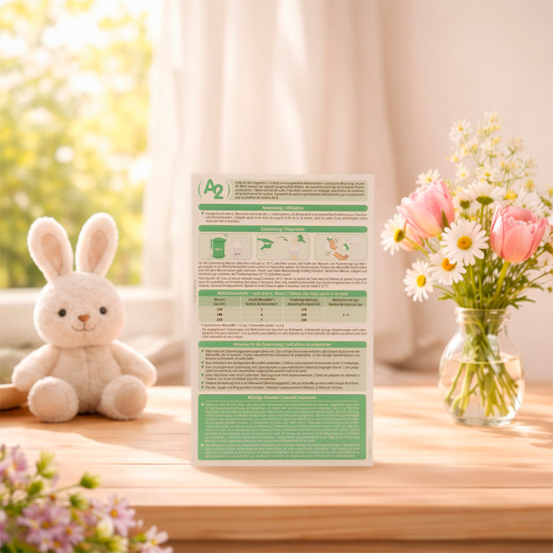 Holle A2 Stage 2 Organic Follow On Formula 400g Back of Box - Preparation and feeding guide