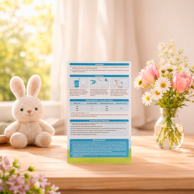 Holle Organic Cow Milk Formula Stage 2 600g Back of Box - Preparation and feeding guide