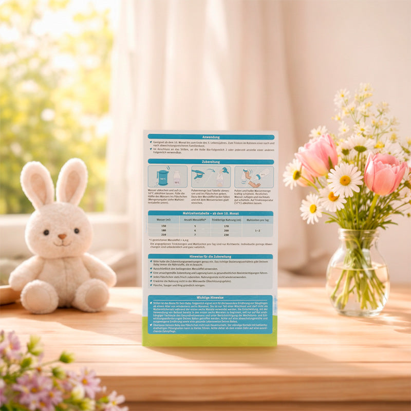 Holle Organic Cow Milk Formula Stage 3 600g Back of Box - Preparation and feeding guide