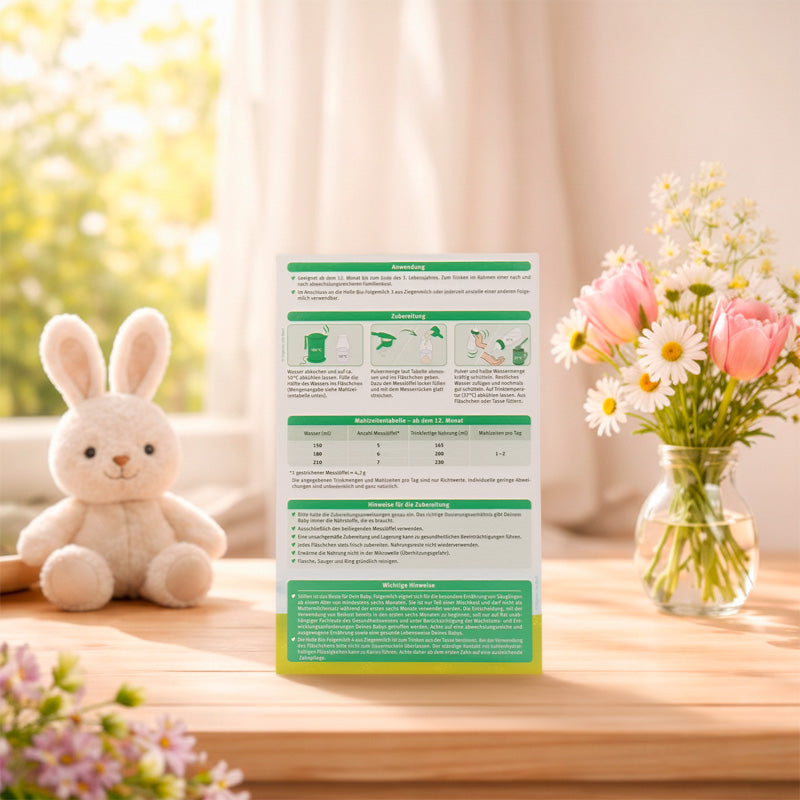 Holle Organic Goat Milk Formula Stage 4 400g Preparation and Feeding Guide Back of Box